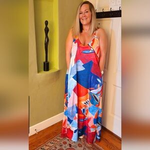 Nicole Miller Multicolor Abstract Maxi Dress Size 1X, Only Worn Once!